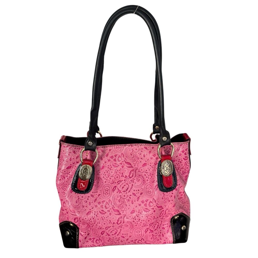 Marino Orlandi Handbag Pink Calf Leather Embossed Floral Made in Italy $838 Rare
